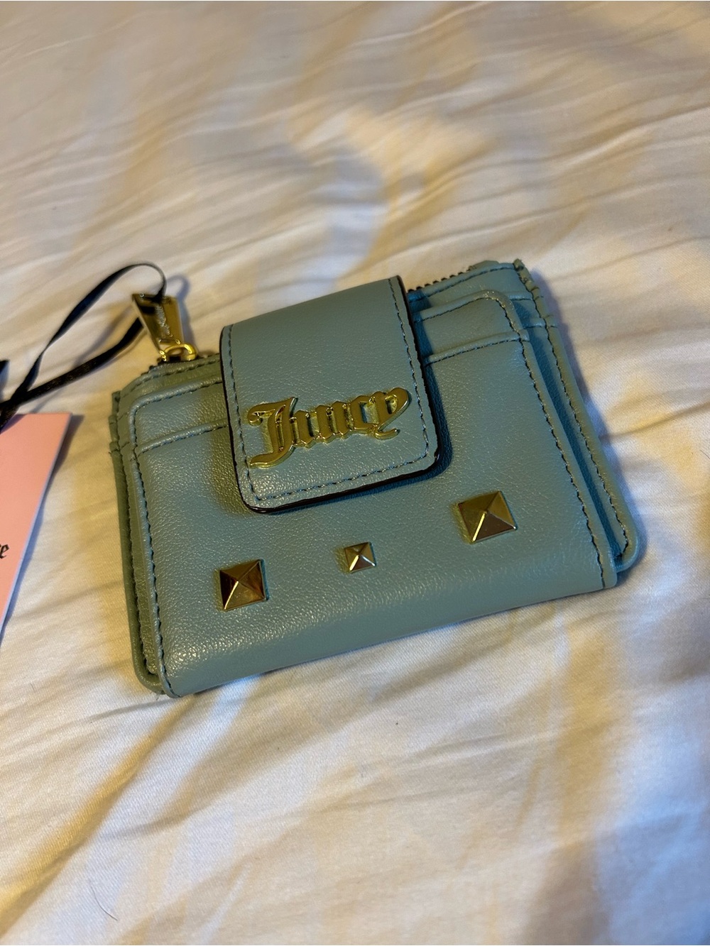 Juicy Couture Green Studded Leather Card Wallet